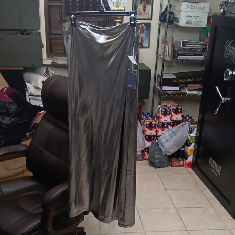 Very Shiny Silver Asymmetrical Slip Maxi Skirt